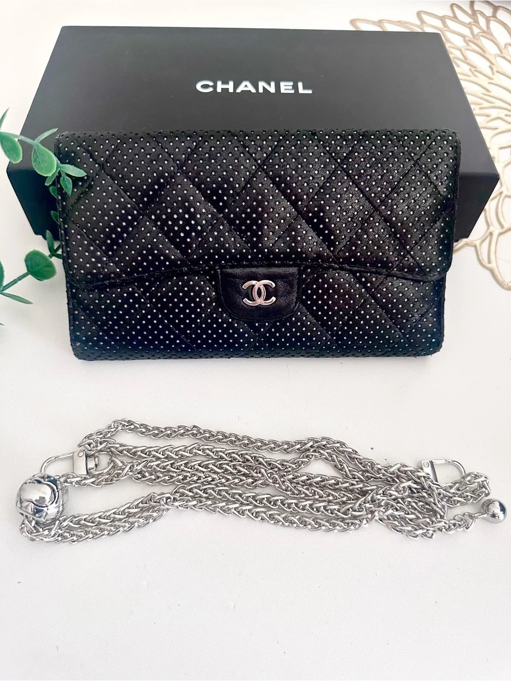 CHANEL Perforated Gusset Flap Wallet